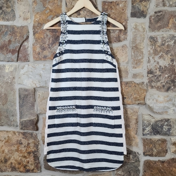 BY Malene Birger XS 34 Chyrel Tweed Boucle Striped Dress + Embellishments - Picture 2 of 11